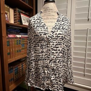 Chico's Black Script on White Blouse